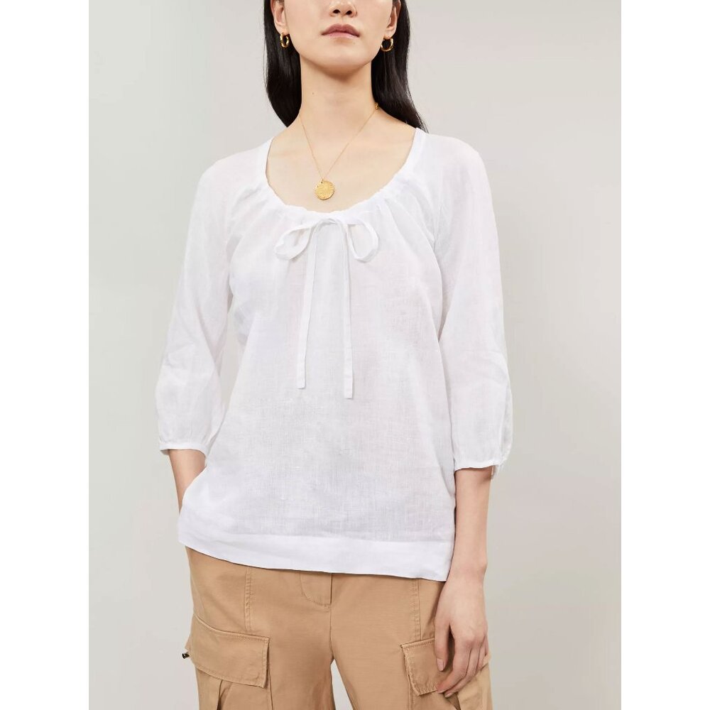 The White Company 100% Linen Long Sleeve Blouse 6 White Breathable Quiet Luxury